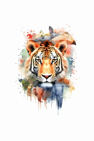 Watercolor Hand Painted Illustration Tiger — Stock Vector