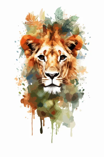 Lion Avec Fond Abstrait Illustration Aquarelle — Image vectorielle