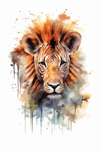 Tête Lion Aquarelle Animal Dessiné Main Illustration Animale — Image vectorielle