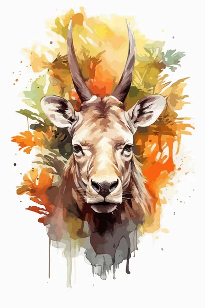 Cabeza Ciervo Acuarela Ilustración Animal Dibujada Mano — Vector de stock