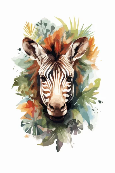 Animal Africain Zèbre Girafe Africaine Illustration Aquarelle — Image vectorielle