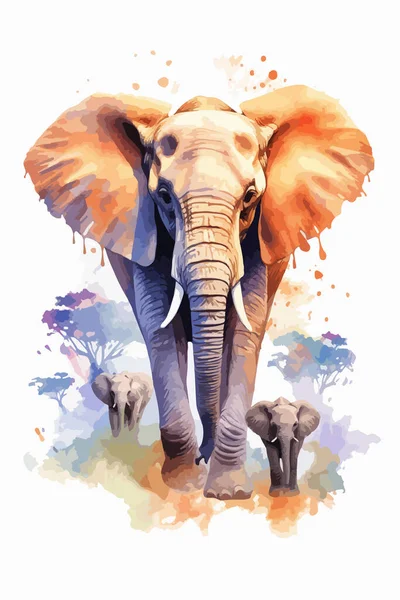 Afrykański Słoń Akwarela Ilustracja — Wektor stockowy