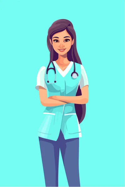 Young Female Doctor Uniform Stethoscope — Stock Vector