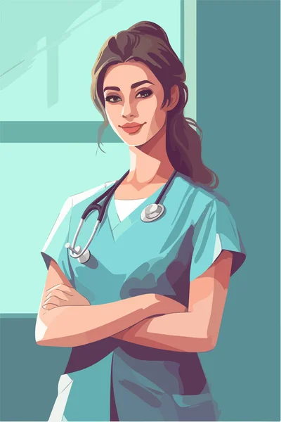 Portrait Young Beautiful Female Doctor — Stock Vector