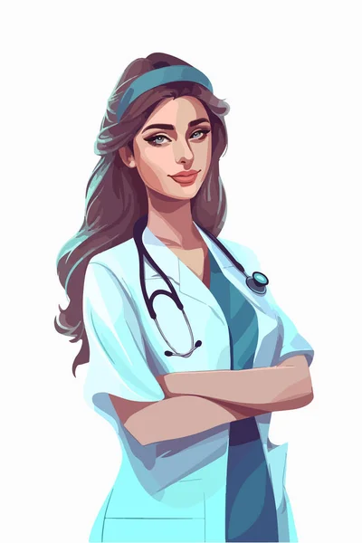 Όμορφη Γυναίκα Γιατρός Διανυσματική Επίπεδη Απεικόνιση — Διανυσματικό Αρχείο