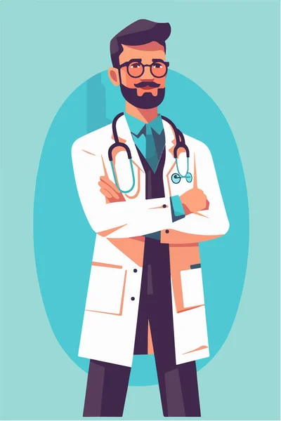Férfi Orvos Egyenruhában Vektor Illusztráció Orvos Egyenruhában Sztetoszkóppal Szakképzett Egészségügyi — Stock Vector