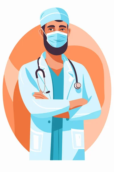 医療マスクの医者だ 男性キャラクターのベクトル漫画イラスト — ストックベクタ