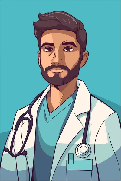 Joven Doctor Masculino Ilustración Arte Vectorial — Vector de stock