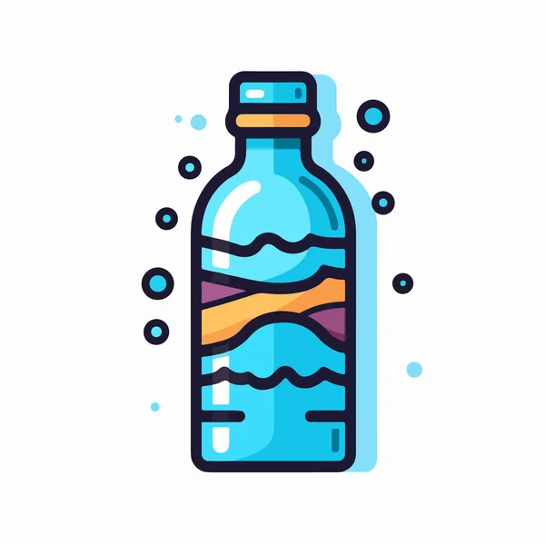 青い水の入ったボトルの漫画のアイコンのベクトルイラスト — ストックベクタ