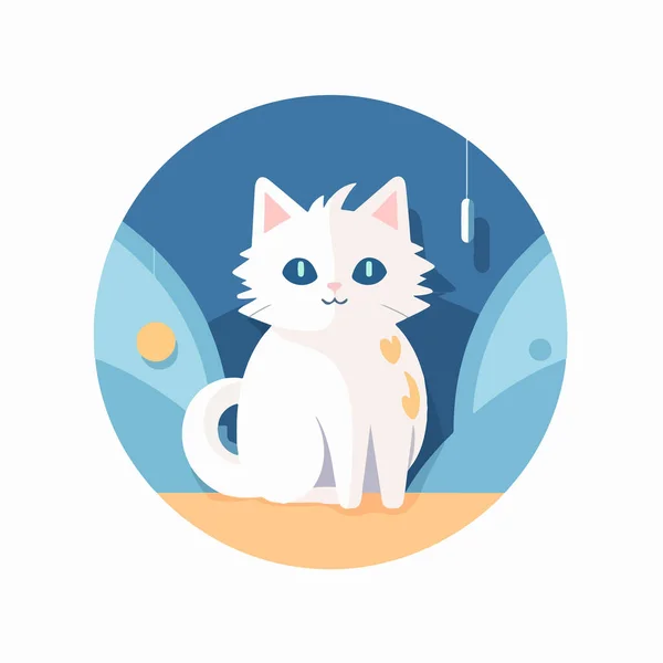 Cat Sitting Circle Flat Cartoon Style Vector Illustration — Stock Vector