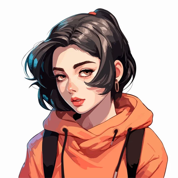 Portret Pięknej Dziewczyny Pomarańczowym Swetrze Ilustracja Wektora — Wektor stockowy
