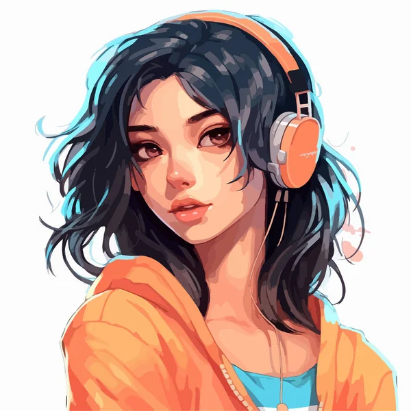 Schönes Mädchen Mit Kopfhörern — Stockvektor