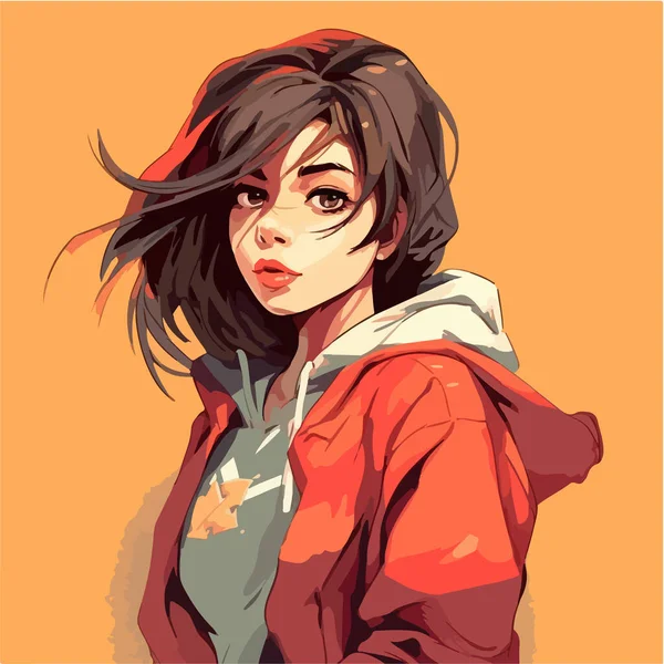 Kırmızı Dudaklı Bir Kadının Anime Portresi — Stok Vektör