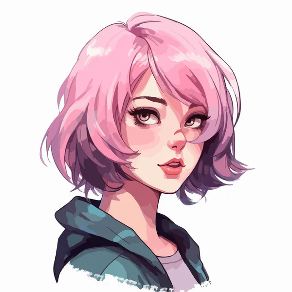 Portrait Girl Pink Hair — Stock Vector