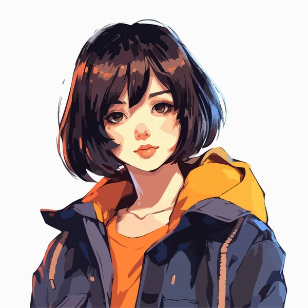 ジャケットを着たアニメの若い女性 — ストックベクタ