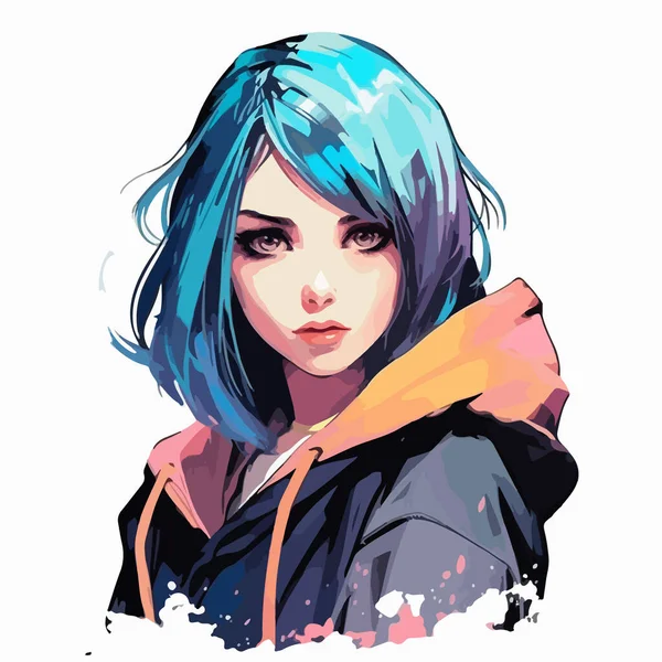 Anime Chica Con Ojos Azules — Vector de stock