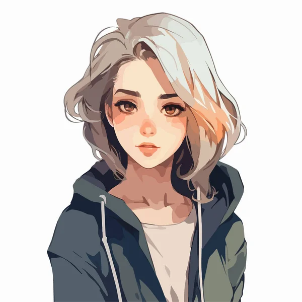 Anime Portret Van Een Meisje Met Lang Haar Een Trui — Stockvector