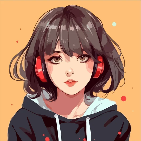Gadis Anime Headphone Gambar Vektor - Stok Vektor