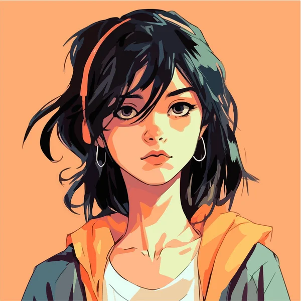 Portret Dziewczyny Anime Ilustracja Wektora — Wektor stockowy