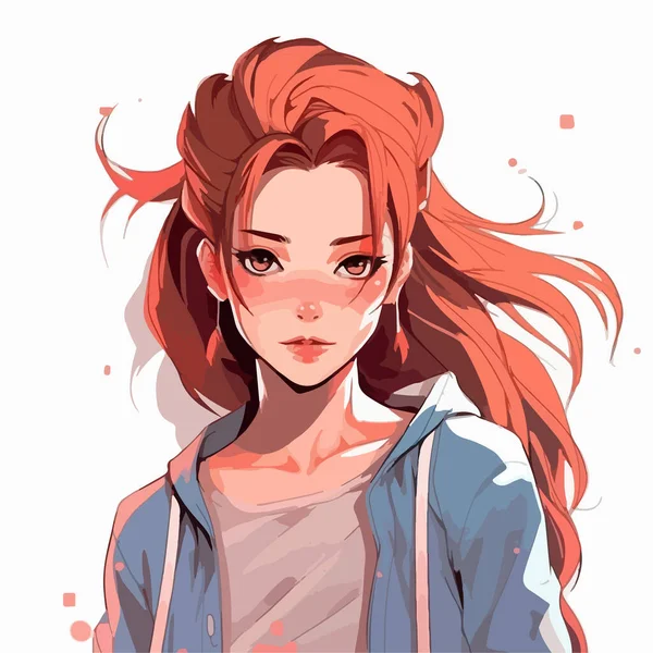 Anime Süße Mädchen Roten Haaren — Stockvektor