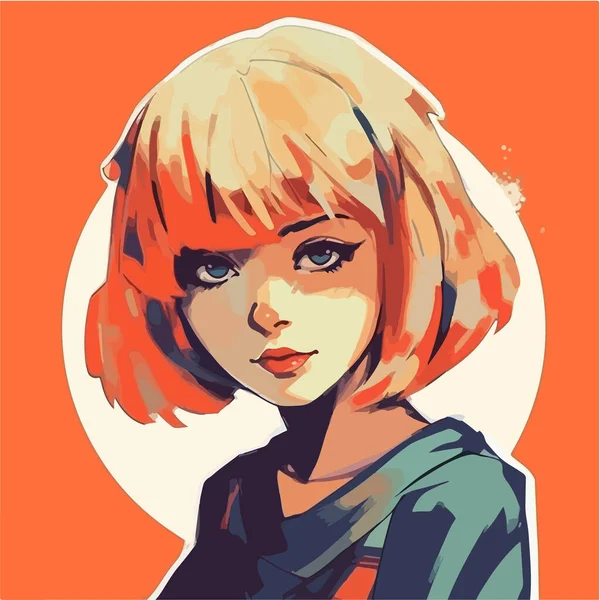 Vector Illustratie Van Een Anime Meisje Met Een Rood Haar — Stockvector