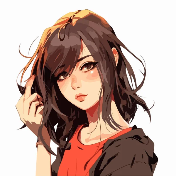 Retrato Anime Menina Bonita Jovem Com Cabelo — Vetor de Stock