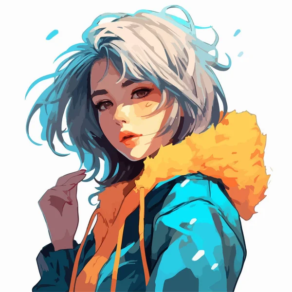 Retrato Vectorial Una Chica Una Chaqueta Invierno — Vector de stock