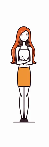 Young Beautiful Woman Long Red Skirt Hand Drawn Vector Cartoon — Stock Vector