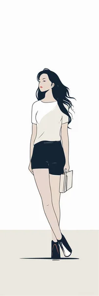 一个背着背包走在街上的年轻女子 — 图库矢量图片
