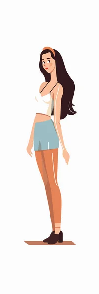 Femme Enceinte Aux Cheveux Longs Dans Style Personnage Dessin Animé — Image vectorielle