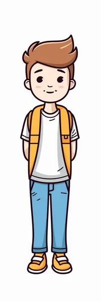 Netter Junge Student Trägt Rucksack Und Jeans Cartoon Vektor Illustration — Stockvektor