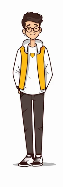Personagem Desenho Animado Homem Roupas Casuais Óculos —  Vetores de Stock
