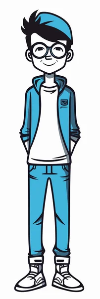 Jeune Garçon Debout Dessin Animé Personnage Vectoriel Illustration — Image vectorielle