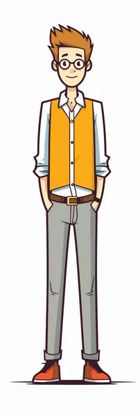 Cartoon Young Man Glasses Beard Standing Vector Illustration — Stock Vector