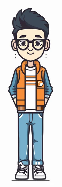 Милий Азіатський Хлопчик Повсякденним Одягом Ізольована Ілюстрація Персонажа Мультфільму — стоковий вектор