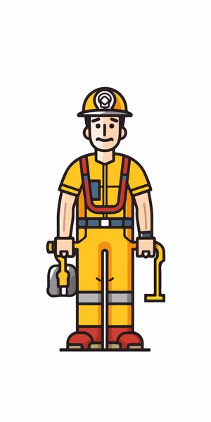 Χαρακτήρας Πυροσβέστη Στολή Κλειδί Και Εργαλεία Διανυσματική Επίπεδη Απεικόνιση Κινουμένων — Διανυσματικό Αρχείο