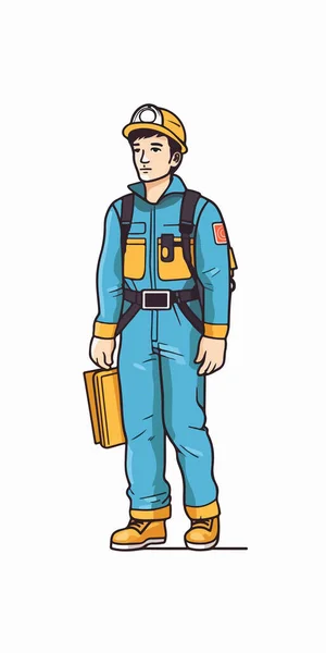 Cartoon Man Uniform Holding Helmet Vector Illustration — Stock Vector