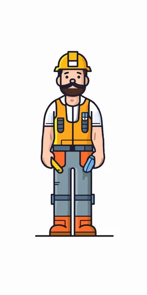 Lavoratore Con Cappello Duro Una Barba Uno Stile Piatto Illustrazione — Vettoriale Stock
