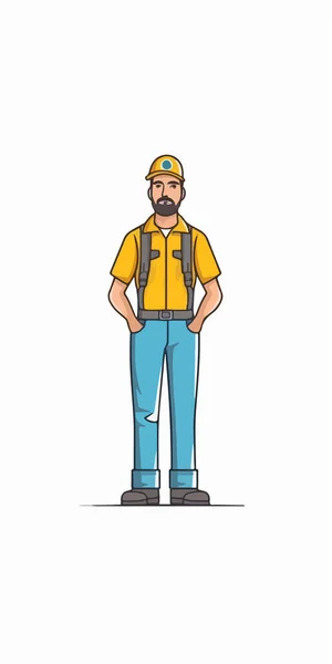 Personaggio Dei Cartoni Animati Lavoratore Stile Piatto Illustrazione Isolata Sfondo — Vettoriale Stock