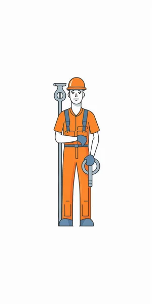 Plumber Man Wrench Orange Color — Stock Vector