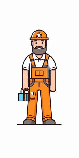 Gambar Vektor Kartun Dari Seorang Pekerja Terisolasi Latar Belakang Putih - Stok Vektor
