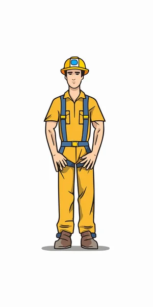 Vector Illustration Builder Yellow Uniform Construction Helmet Man Yellow Shirt — Stock Vector