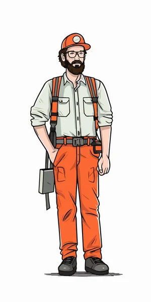 Travailleur Homme Avec Casque Barbe — Image vectorielle