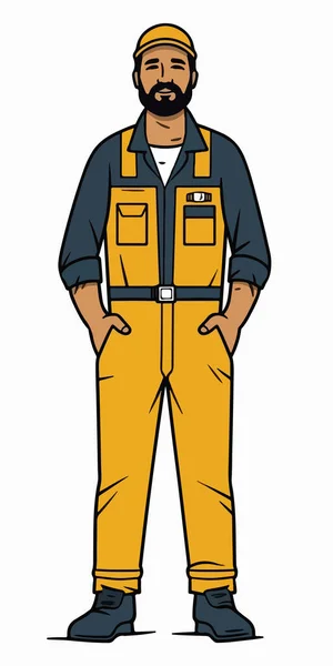 Worker Man Overalls Vector Cartoon Character — Stock Vector