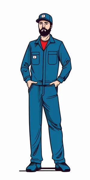 一个留着胡子和蓝色制服的男人 — 图库矢量图片