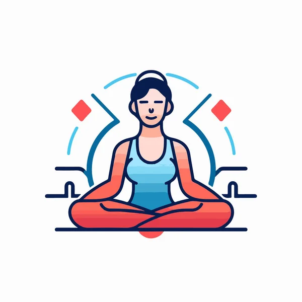 Frau Macht Yoga Meditation Pose Symbol Flacher Vektor Isoliert Auf — Stockvektor