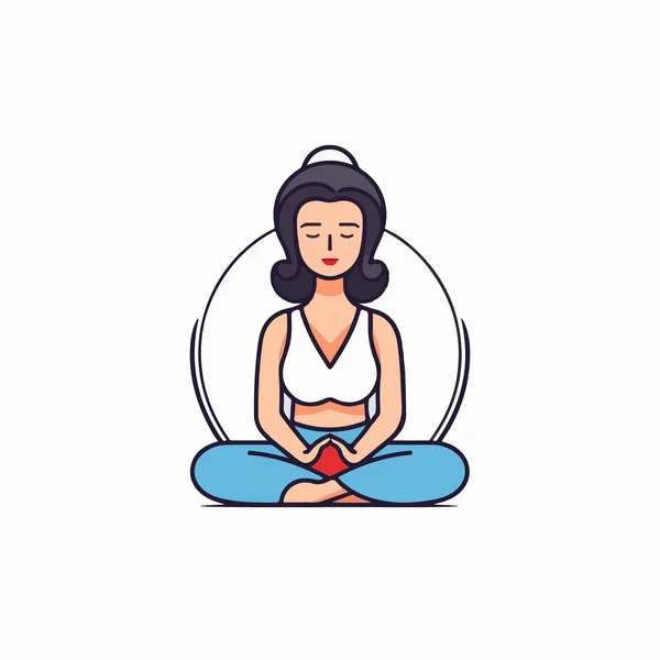 Yoga Frau Meditiert Lotus Pose Vektor Flache Cartoon Illustration Isoliert — Stockvektor