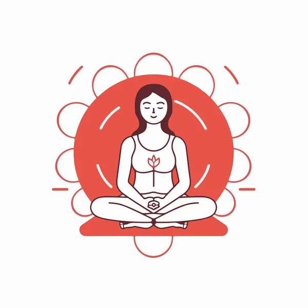 Woman Red Lotus Position — Stock Vector