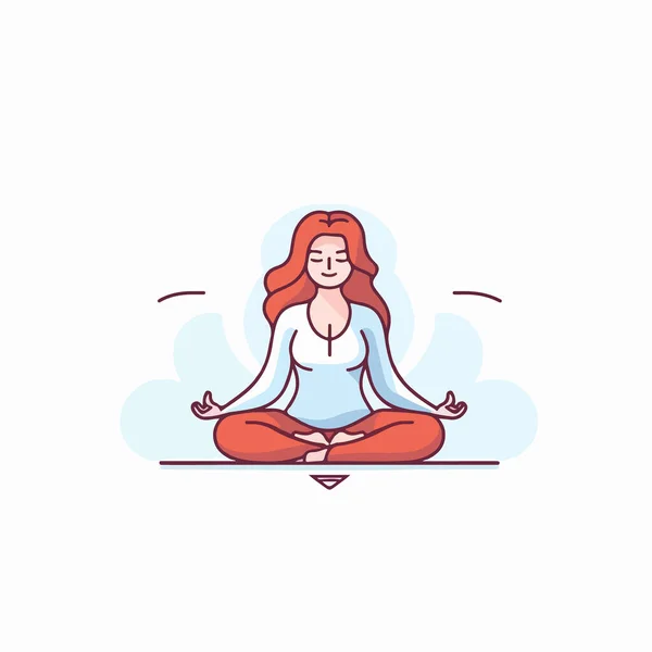 Junge Frau Lotuspose Meditationspose Gesunder Lebensstil Yoga Meditationskonzept Flacher Cartoon — Stockvektor