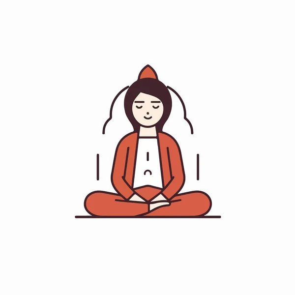 Frau Meditation Farbe Linie Symbol Auf Weißem Hintergrund — Stockvektor